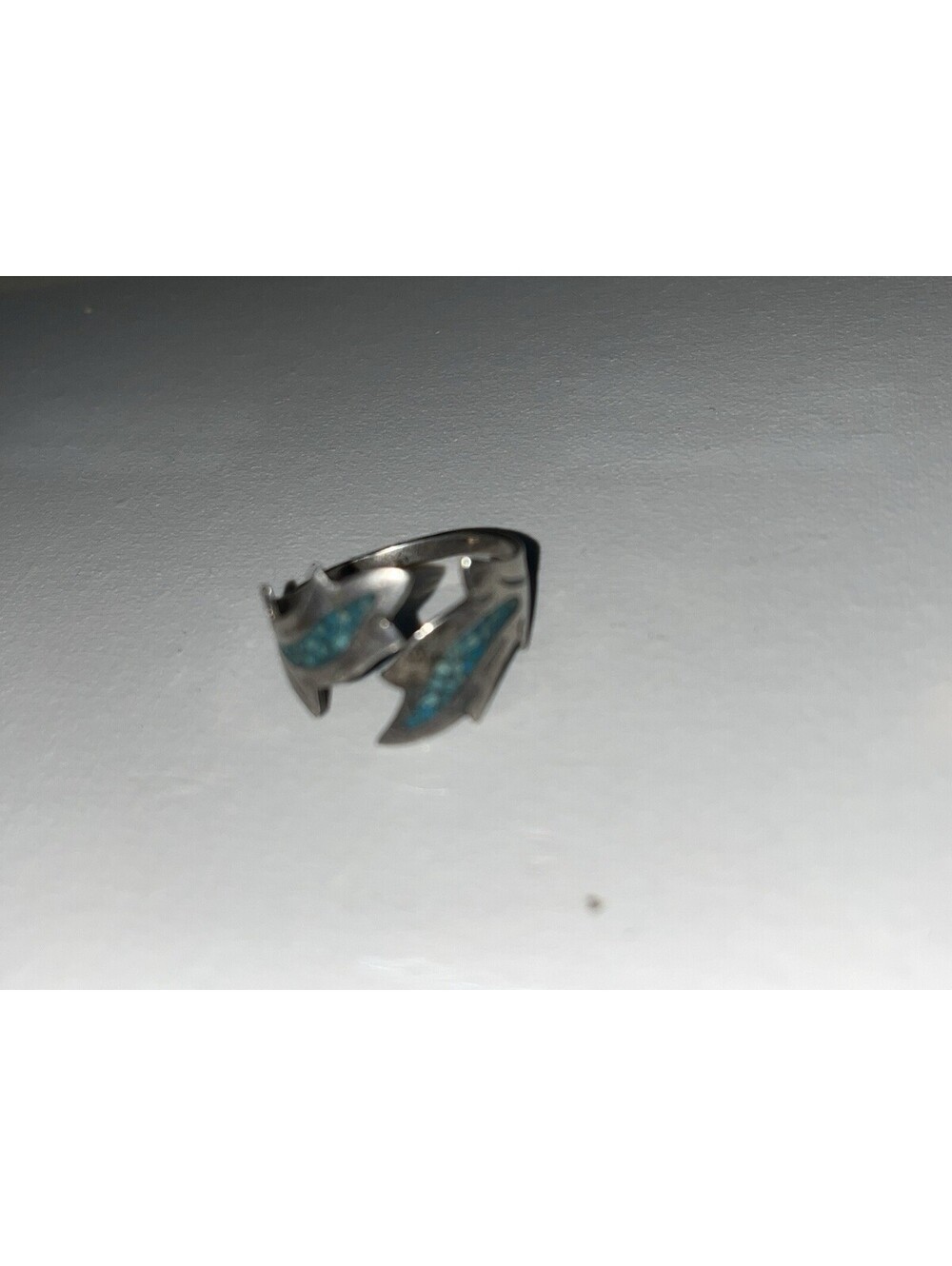 Vintage Mexico Turquoise Chip Inlay Adjustable Ring Sterling Silver Southwestern